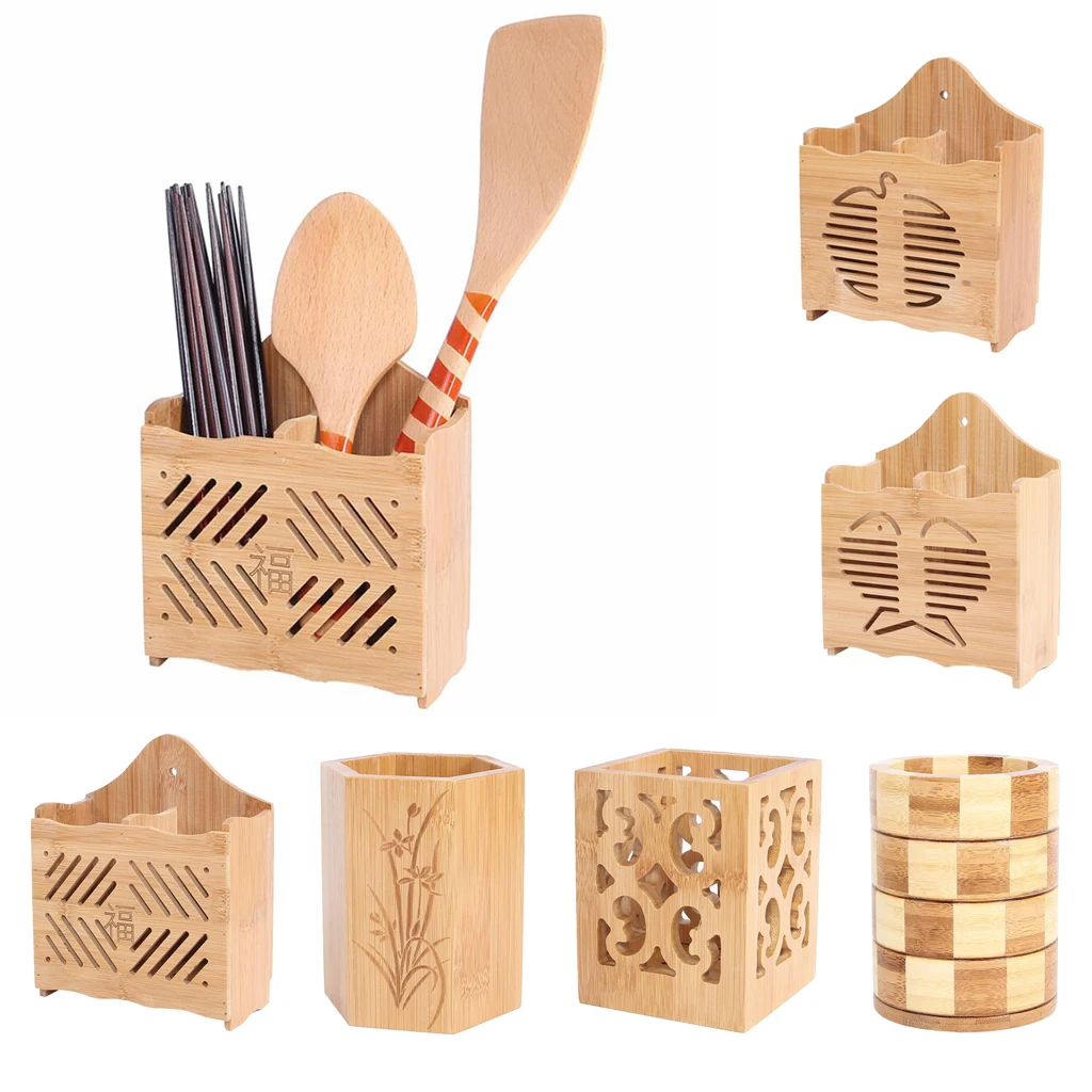 Vintage Cooking Wooden Utensil Set with Holder Flatware Caddy Organizer for Spatula Cooking Mixing Spoon Salad Spoon Fork Holder