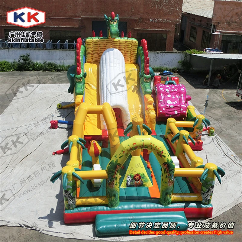 

Cheap Inflatable Dragon Cartoon Amusement / Inflatable Dargon Slide with Bouncer Game