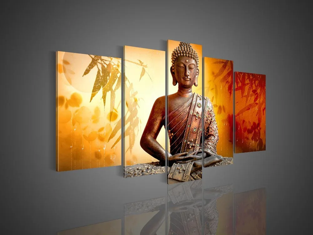5 Panel Wall Art Religion Buddha Oil Painting On Canvas Palette Knife Kitchen Pictures Decor | Дом и сад