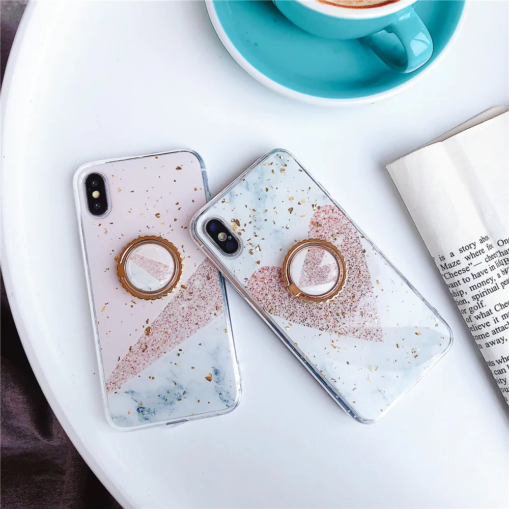 

For iphone 6s 6 7 8 Plus XS MAX XR Fashion Marble silicone Phone Cases with Ring car Kickstand For iphone 7plus Stand Back Cover