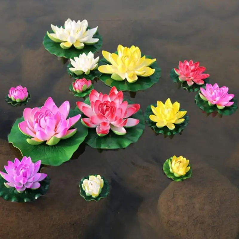 Waykino Flores Artificiales de Loto Flotante Impermeable Flotante Flor de Loto para Decoración de acuarios de Boda Colores Surtidos Pack DE 10 