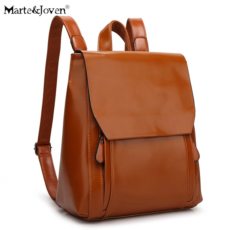 [Marte&Joven] Japanese Style Women Brown Leather PU Backpack Bag for