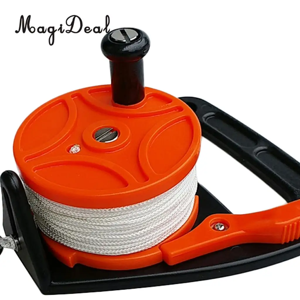 MagiDeal SMB Dive Wreck Cave Reel with Handle, 150ft Line, Thumb Stopper, Clip Hook for Underwater Scuba Diving Diver Snorkeling