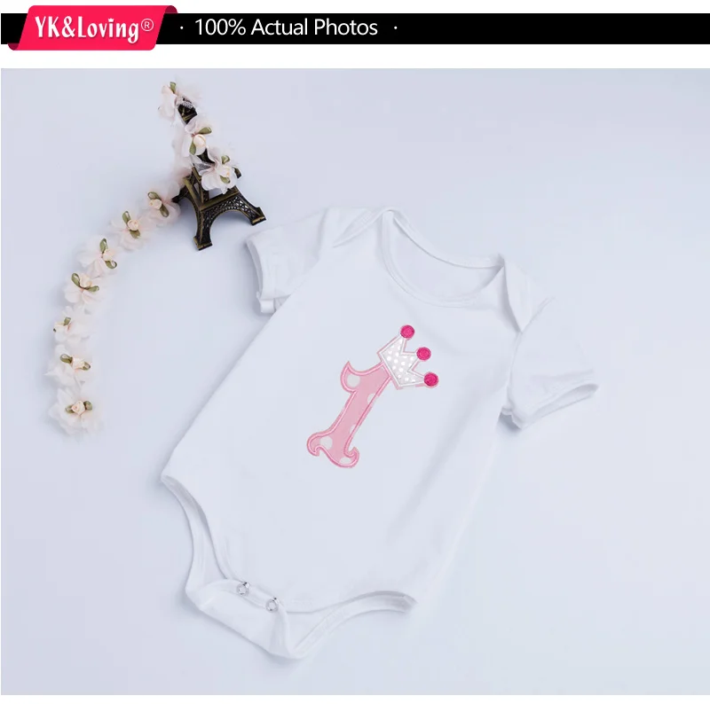 Baby Girls Cotton Rompers 1st Birthday Party Costumes Newborn Cotton Jumpsuit Infant Cartoon Appliques Pajamas Toddler Clothes cheap baby bodysuits