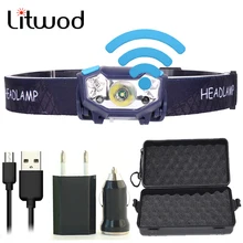 Litwod Z20T19 5 Вт светодиодный налобный фонарь с датчиком движения, мини-налобный фонарь, перезаряжаемый уличный фонарь для кемпинга, налобный фонарь с USB
