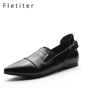

Comfortable flat women leather Loafers ballet flats Black sneakers Pointed toe shoes woman slip on work shoes for women Fletiter