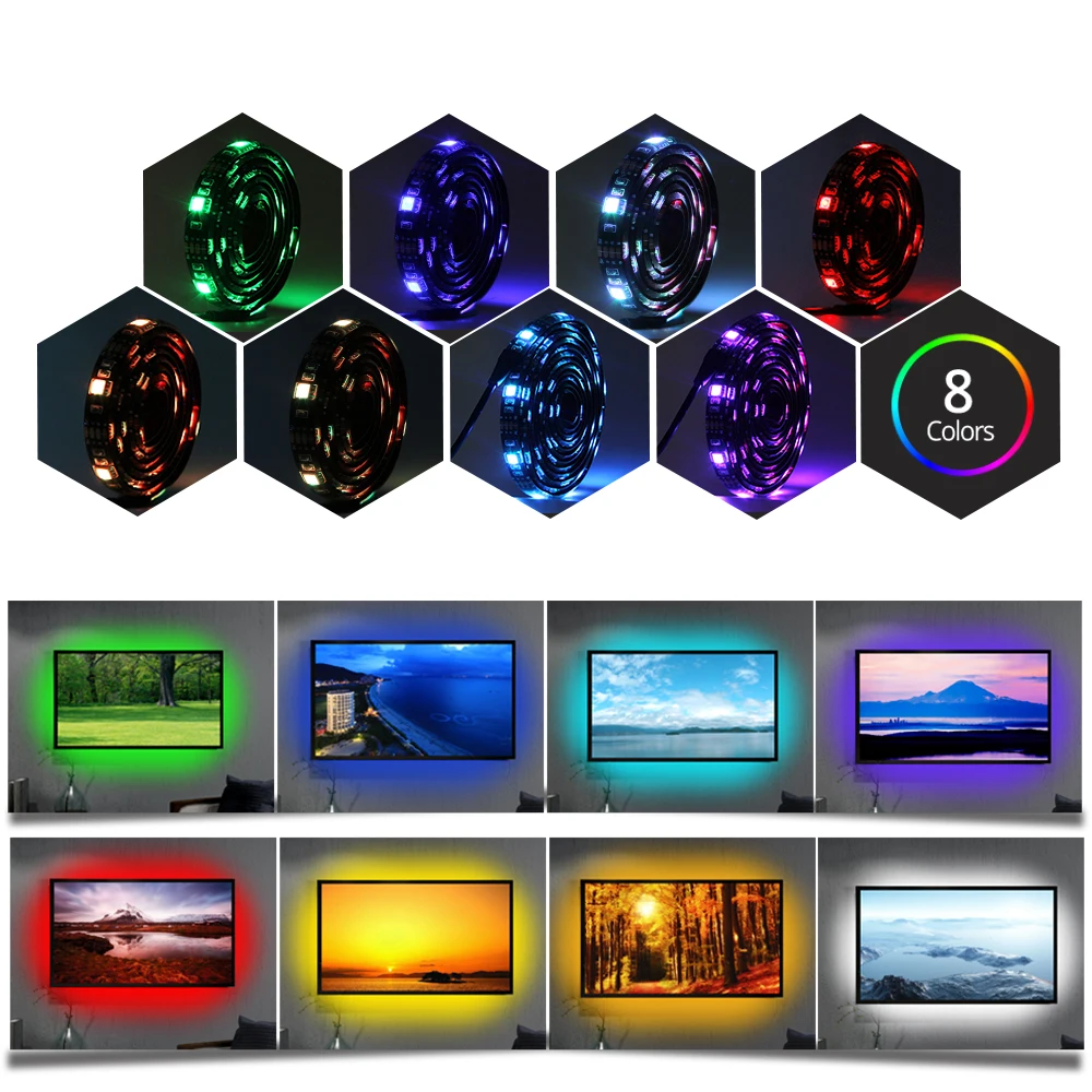 Светодиодная лента 5 в USB мощность Светодиодная лента светильник RGB 5050 SMD HD ТВ Настольный ПК экран задний светильник ing музыка полоса светильник комплект с пультом дистанционного управления