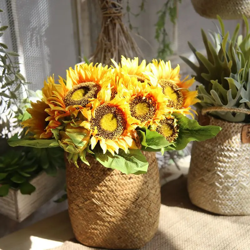 

Klonca Natural Silk Flower 35cm 7pcs/bouquet Sunflower Handmade Artificial Flowers for Wedding Home Decoration