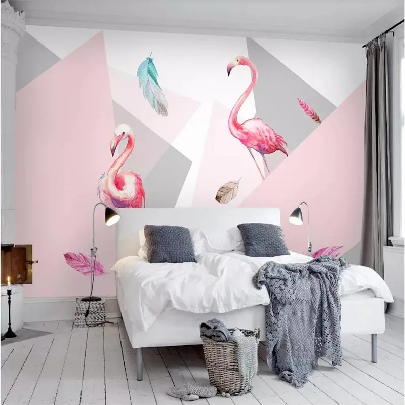 Grand papier peint mural motif flamant rose moderne et minimaliste