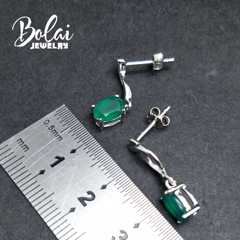 Bolaijewelry, горячая распродажа, натуральный зеленый агат, натуральный камень, серебро 925, модные милые особые серьги для женщин и девушек, вечерние на день рождения