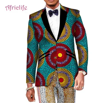 

2019 Private Custom Men Blazer Bazin Riche Traditional Print Tops Coat Clothes Cotton Dashiki African men's Clothing WYN163