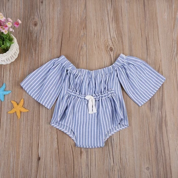 

Summer Children Clothing Kids Baby Girls Bodysuit Striped Off-Shoulder Short Sleeve Jumpsuit Bodysuit One-Pieces Clothes