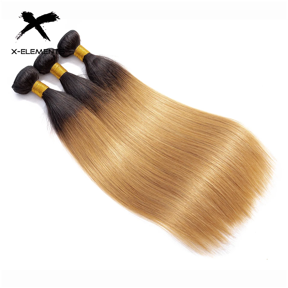 X-Elements Hair Ombre Peruvian Straight Hair Bundles Non Remy Ombre Hair Extensions 1 3 4 Pcs Two Tones Color Hair Weave Bundles (6)