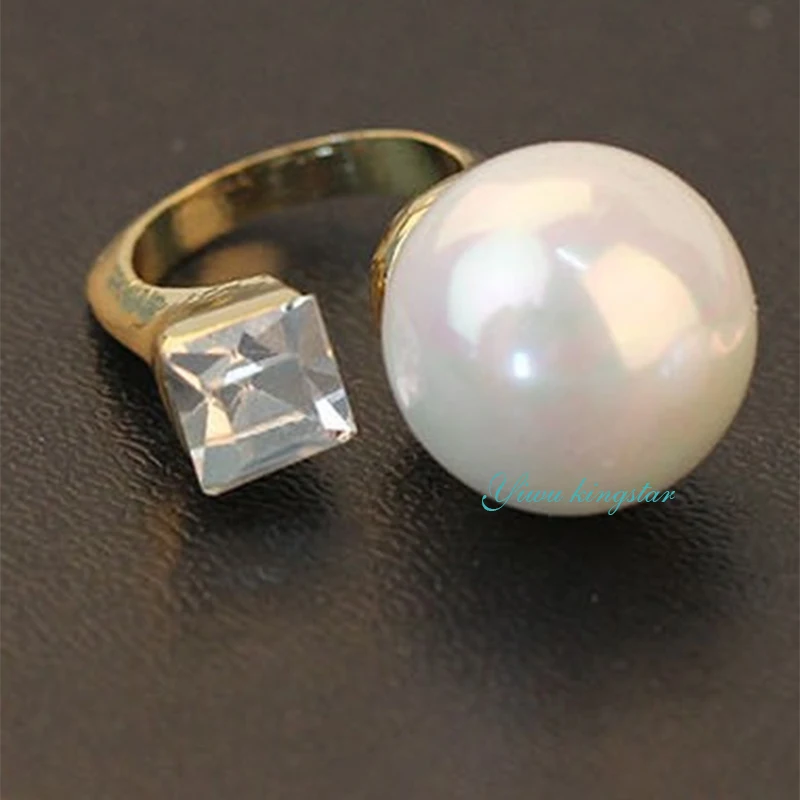 

pronuvel New Free Size White Simulated Pearl Rings Bling Bling Girl's Ring Fashion Jewelry For Gift AJD098