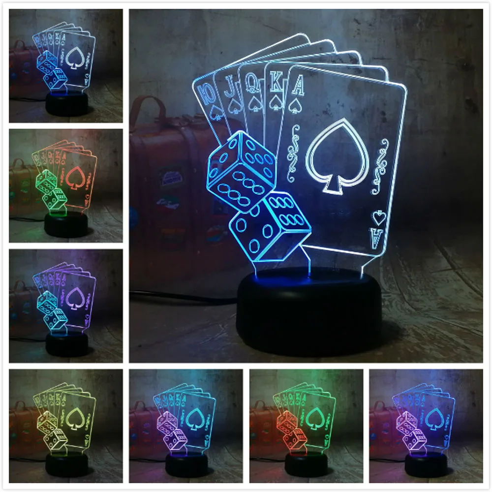  Poker Playing Card Kids 3D LED Night Light Romantic 7 Color Chang LED Desk Table Lamp Home Cafe Bar - 32839303316