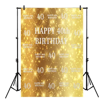 

Neoback Happy 40th Birthday Backdrop for Photography Party Supplies Props Background Golden Shiny Repeat Pattern Photo Shoot