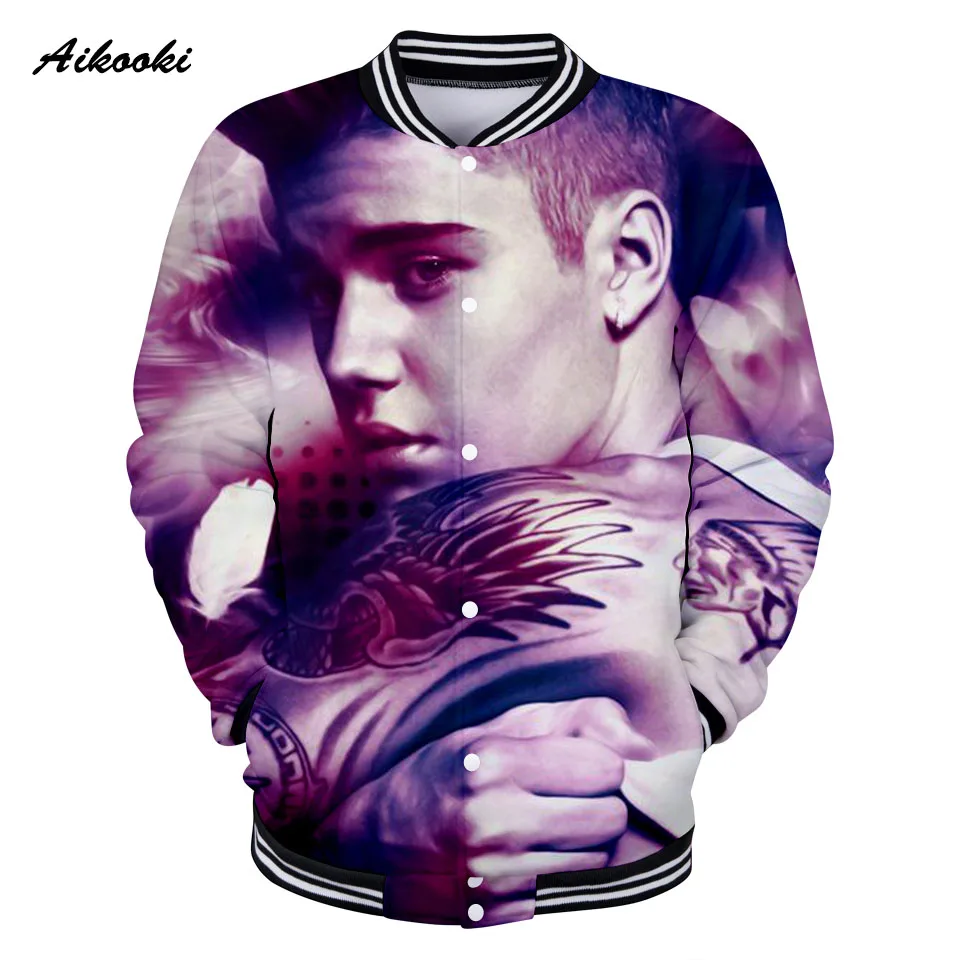 Hot Pop Justin Bieber 3D Jacket Men Sweatshirt Jacket 3D Print Idol Boys Cool Jackets Baseball Fashion Thin Tops Coats