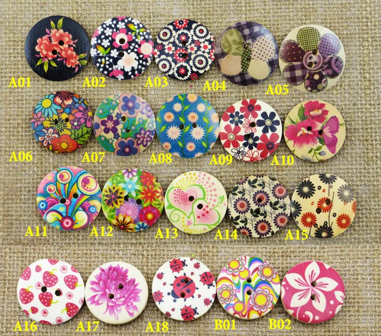 

20PCS 30MM flower button 2 holes brand painting Wood color wooden buttons for boots coat sewing clothes accessory MCB-609G