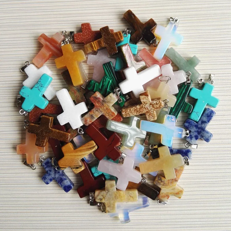 

Wholesale fashion natural cross stone pendants Charms trendy Assorted for Necklaces jewelry making 50pcs/lot Free shipping