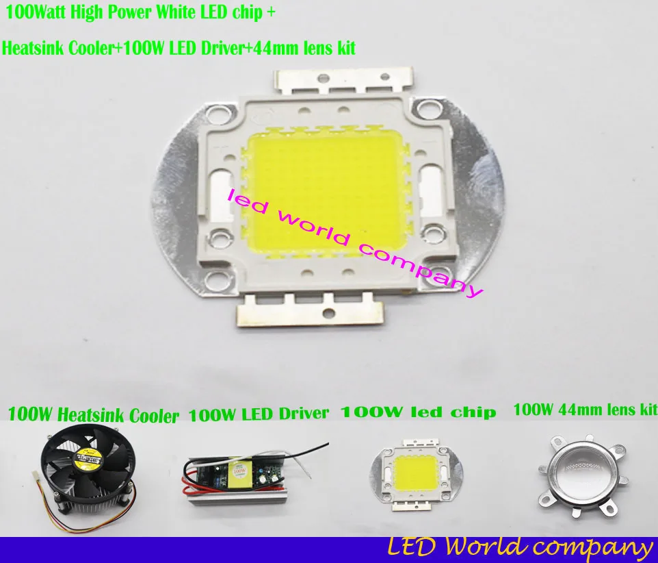 Белый светодиодный чип высокой мощности 100 Вт+ радиатор 100 Вт+ светодиодный драйвер 100 Вт+ светодиодный объектив 100 Вт 44 мм