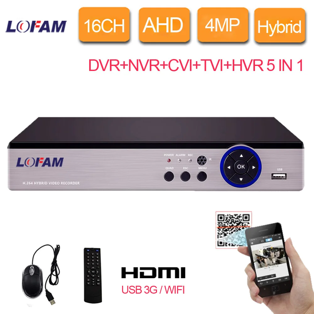 

LOFAM 16 Channel AHD DVR 4MP 16CH AHD/CVI/TVI DVR 4M CCTV Video Recorder Hybrid DVR NVR HVR 5 In 1 3531 chip for surveillance