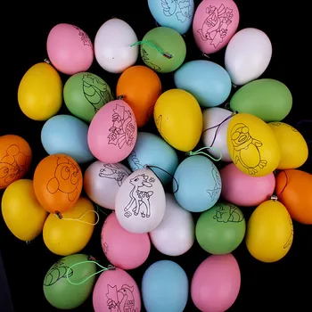 

32 Eggs & 8 Paint & 2 Brushs Cartoon Easter Egg Hunt Plastic artificial eggs Painting DIY coloring Easter Day decoration design