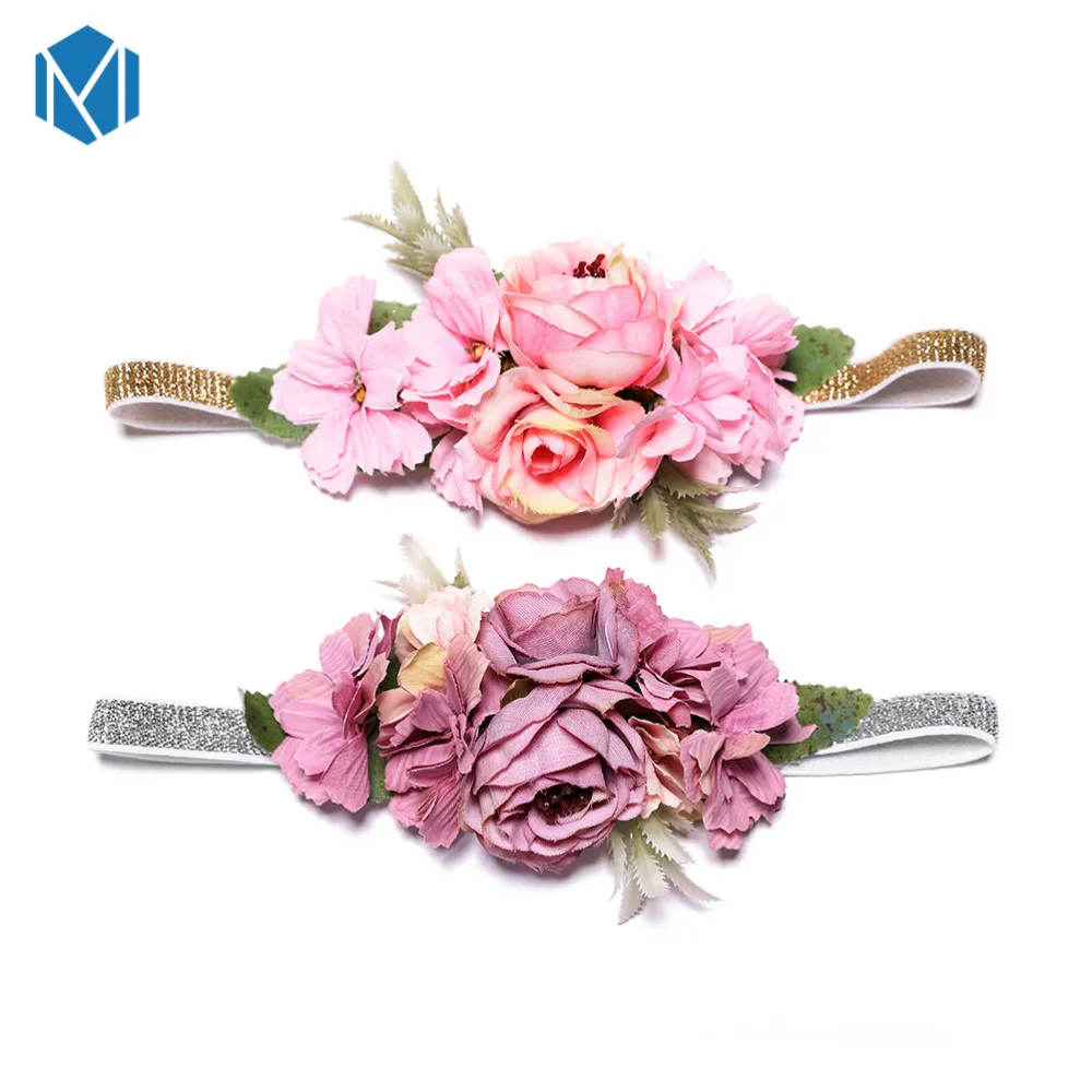 

M MISM New Bohemian Flower Rose Head Bands Children Hair Accessories Flower Girls Crown Elastic Headband Toddler Baby Hairband