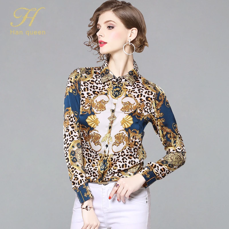 

H Han Queen New Arrival printed Blusa Feminina Shirt Women Chiffon Blouse Vintage Work Casual Tops office Blouses