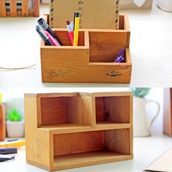 

Multi-functional Desktop Storage Box Wooden Showcase Retro Office Organizer Creative Home Decoration Sundries Storage