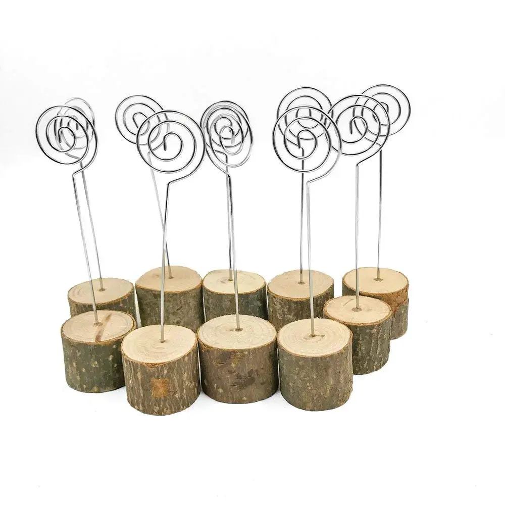 

METABLE 10PC Rustic Wood Base Wedding Table Name Number Holder Party Decoration Card Holders Picture Memo Note Photo Clip Holder