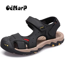ODMORP/Новые модные летние пляжные мужские туфли для отдыха качественные кожаные сандалии для мужчин защита для пальцев ног уличные мужские сандалии большого размера