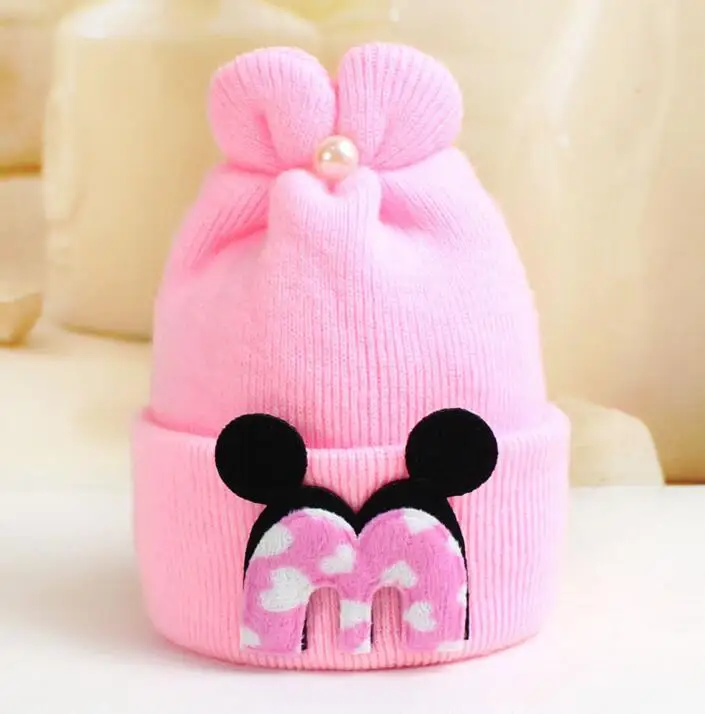 4 цвета, Зимняя Вязаная Детская шляпа кепки для малышей, очаровательный кролик длинное ухо, шапка для малышей, шапка Банни, реквизит для фотографий - Цвет: pink  for 0-6month
