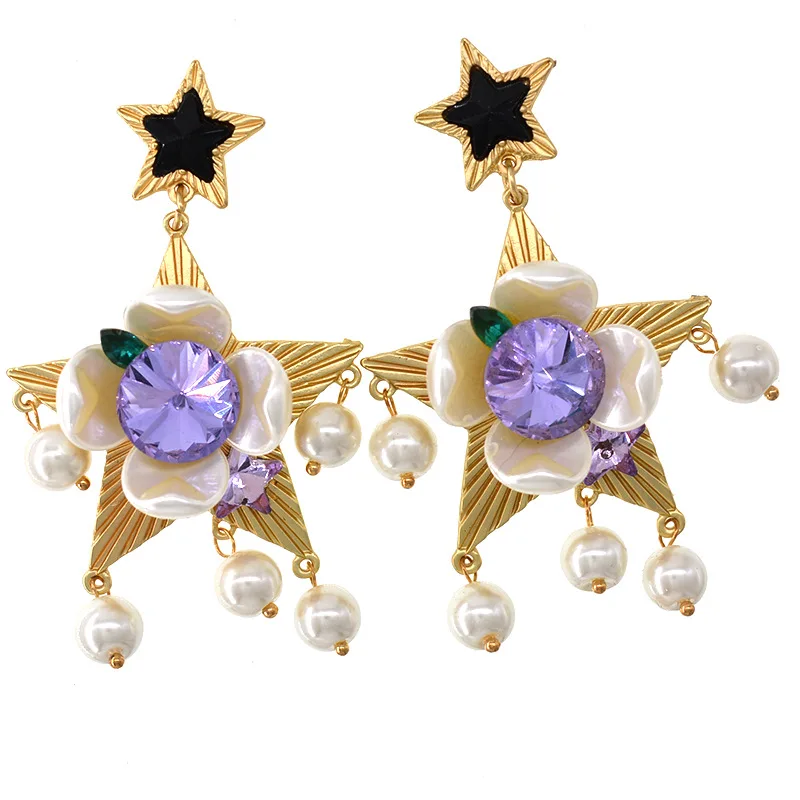 Five-pointed star love heart temperament pearl earrings for women