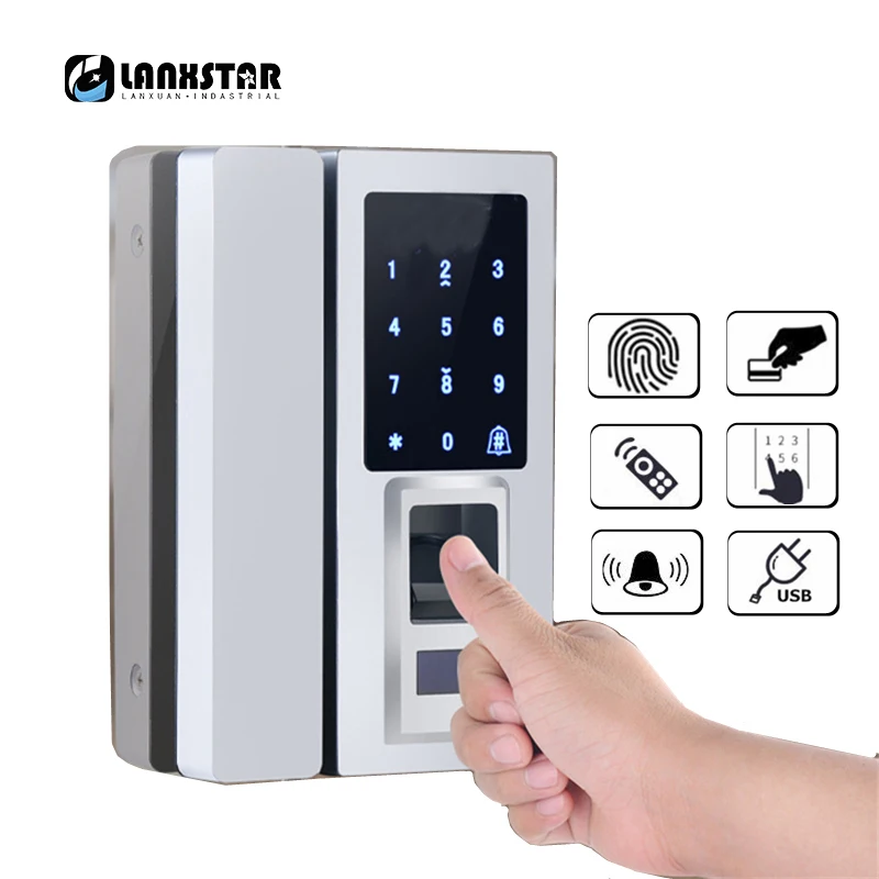 Glass Door Intelligent Electronic Door Lock Touch Screen Fingerprint /Password Code /RFID Card Keyless Latch Bolt Smart Lock    
