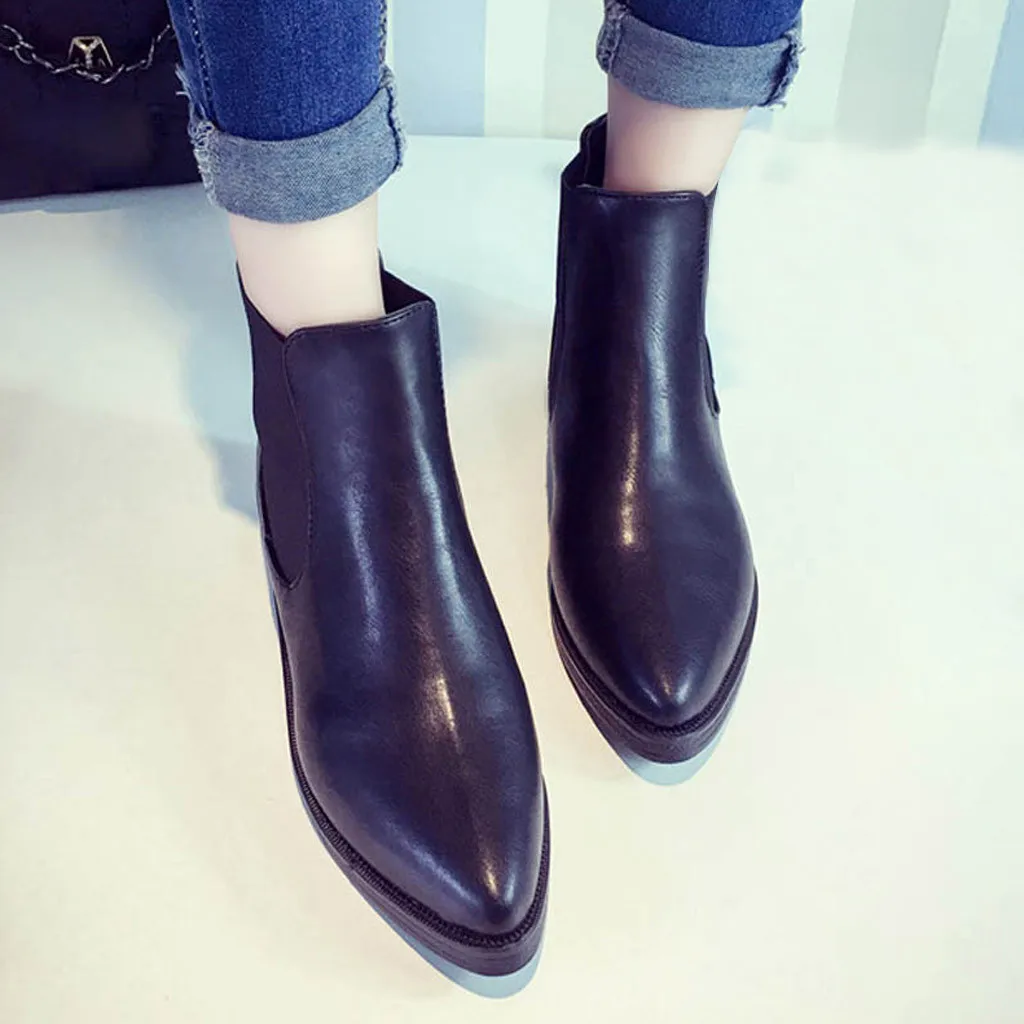 

Women's Pointed Toe Leather Boots Bashion Elegant Simple Comfortable Flat Boots Pointed shoes woman Winter Casual Martin Boots