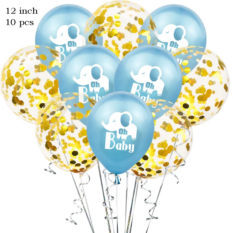 Leeiu Happy Birthday Oh Baby Elephant Balloons Baby Shower Silver Confetti Ballons Birthday Decoration Jungle Party Supplies - Color: 4