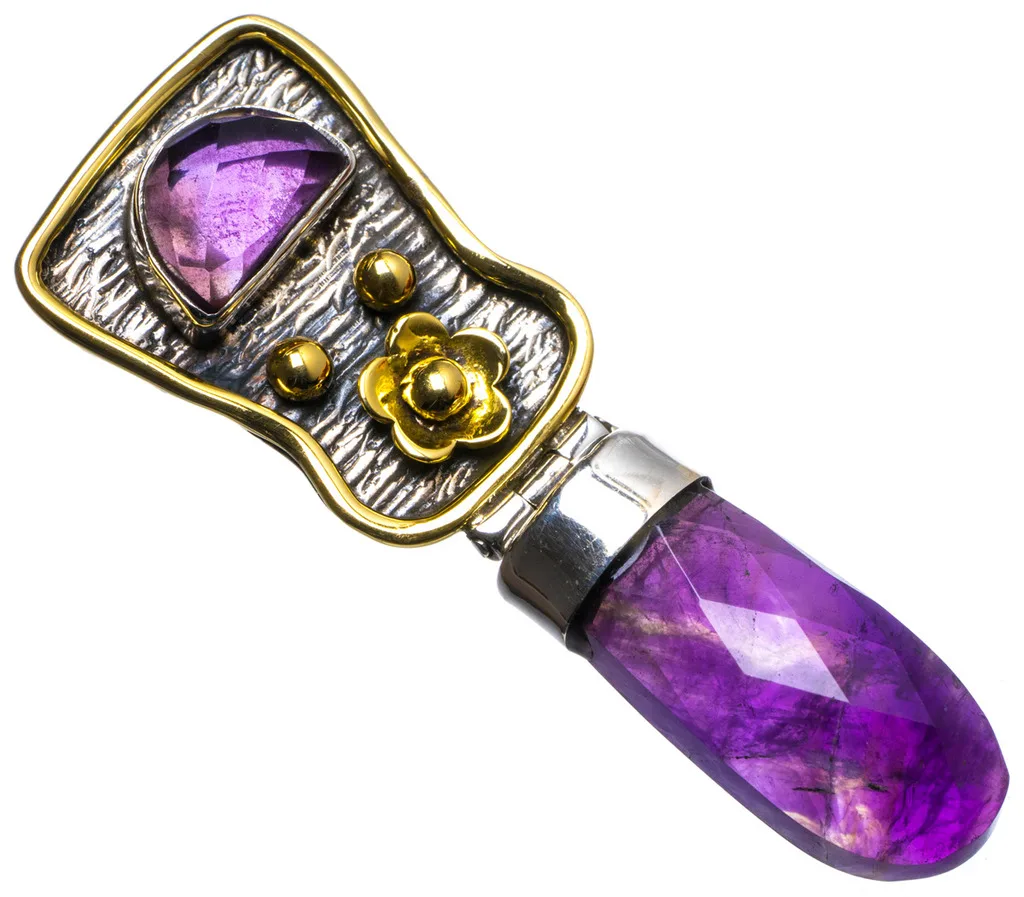 

Natural Amethyst Handmade Unique 925 Sterling Silver Pendant 2.25" X1230