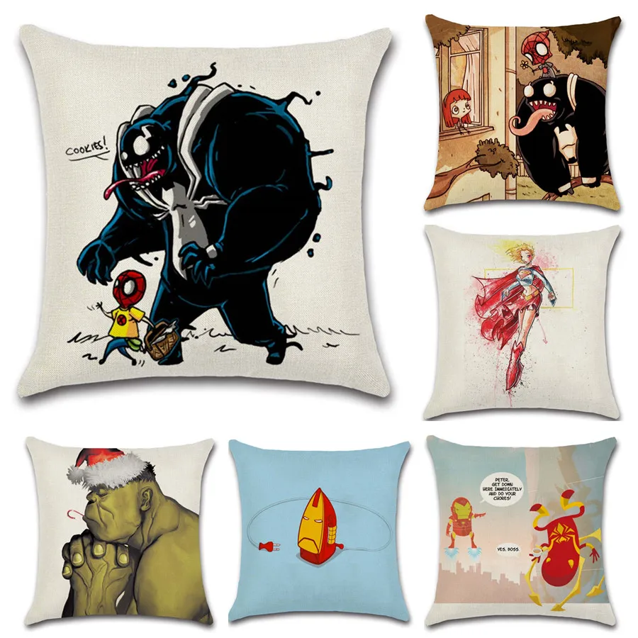 Funny comic Spiderman and venom Irom Hulk cushion cover Sofa Throw home Pillow case Chair decoration for kids boy bedroom gift Funny comic Spiderman and venom Irom Hulk cushion cover Sofa Throw home Pillow case Chair decoration for kids boy bedroom gift