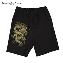 Бренд bumpybeast высокое качество мужской модный эластичный размер XXXL золотой дракон вышивка мужские шорты в повседневном стиле Новое поступление мужские джоггеры