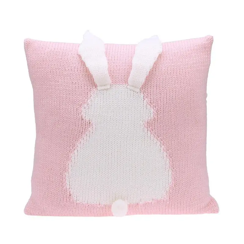 Милый мультяшный 3D кролик, детское кресло, чехол для подушки, детский вязаный диван-кровать, декоративная наволочка, реквизит для фотографии, детская подушка - Цвет: Розовый