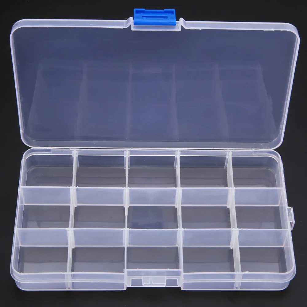 New 15 Compartment Plastic Nail Storage Container Transparent Nail Art Equipment Nail Storage Box Organizer Container Case