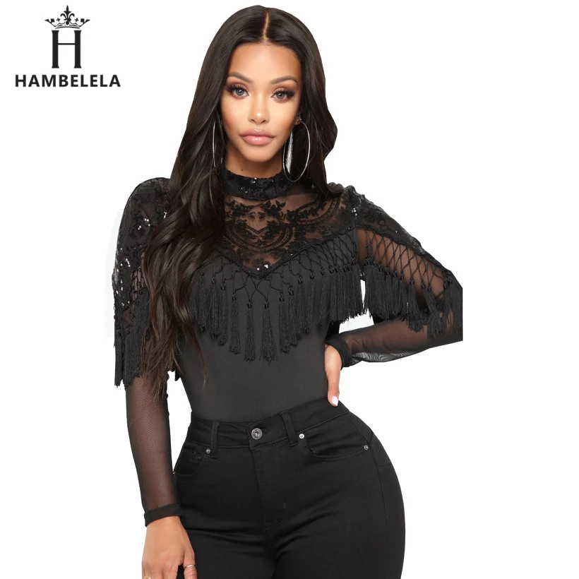 HAMBELELA Long Sleeve Sequins Bodysuit Women Bodycon Jumpsuit Romper Sexy Tassel Body Feminino Elegant Clubwear Macacao Feminino (1)