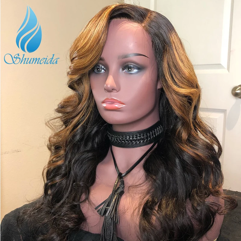 SHUMEIDA 180% D Glueless полные парики шнурка Выделите коричневый цвет человеческих волос