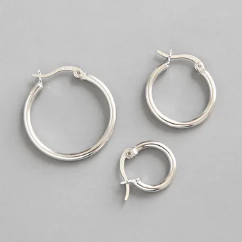 

1pair Authentic 925 Sterling silver Polished Rounded Loops Hoop Huggie Earrings 13MM 18MM 23MM Fine JEWELRY TL E111