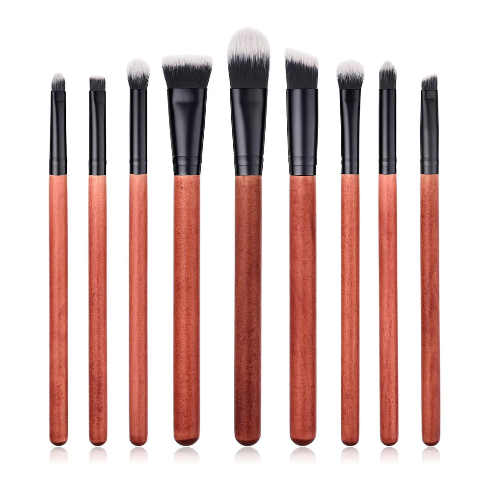 2018 New Style 9PCS Wooden Foundation Cosmetic Eyebrow Eyeshadow Brush