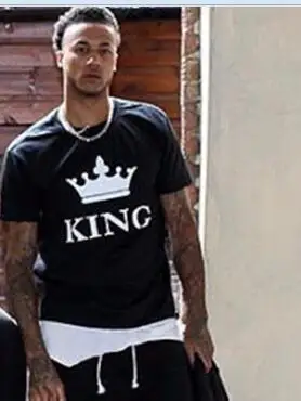 Короткий рукав, парные футболки, Топ бренд, свободные топы, новинка, надпись, король, королева, Императорская корона, черные футболки, летняя повседневная хлопковая футболка - Цвет: Black King