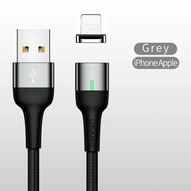 Магнитный usb-кабель USAMS для iPhone, Магнитный зарядный кабель Micro USB типа C для зарядки мобильных телефонов Android - Цвет: Grey for iOS Cable