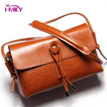 

HMILY Women Daily Bag Cowskin Female Messenger Bag Classic Style Women Crossbody Bag Oil Wax Leather Casual Shoulder Bag Ladies