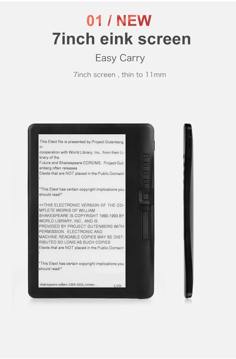 8GB Ebook reader smart with 7 inch HD screen digital E-book+Video+MP3 music player Color screen ELECTSHONG