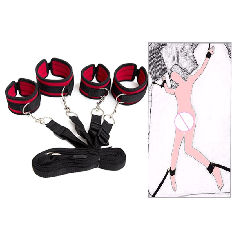 

Letter Printing Couple Bed Bundled Toys Adult Products Female Hand And Foot Combination Straps Bed Restraint With Bed Straps